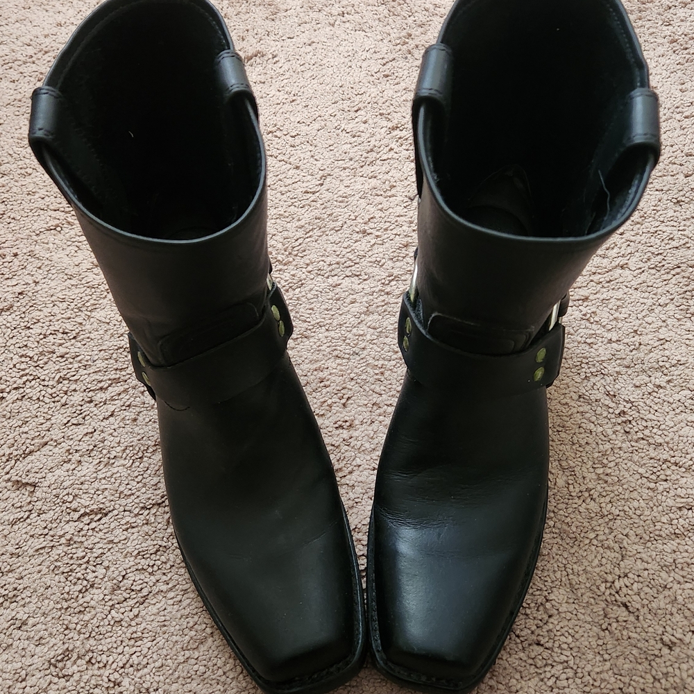 FRYE 8R square toe harness 77455 black leather boots Ladies 9 Made in USA - Picture 5 of 12